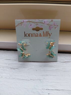 lonna & lilly Gold and Mint Butterfly Hoop Earrings